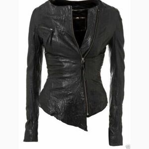 Topshop Black Leather Jacket with Asymmetrical Design
